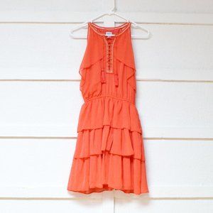 NWT CHARMING CHARLIE Coral Sleeveless Lace Up Ruffle Tiered Dress | Size S